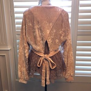 Champagne velvet top with taupe lace size medium